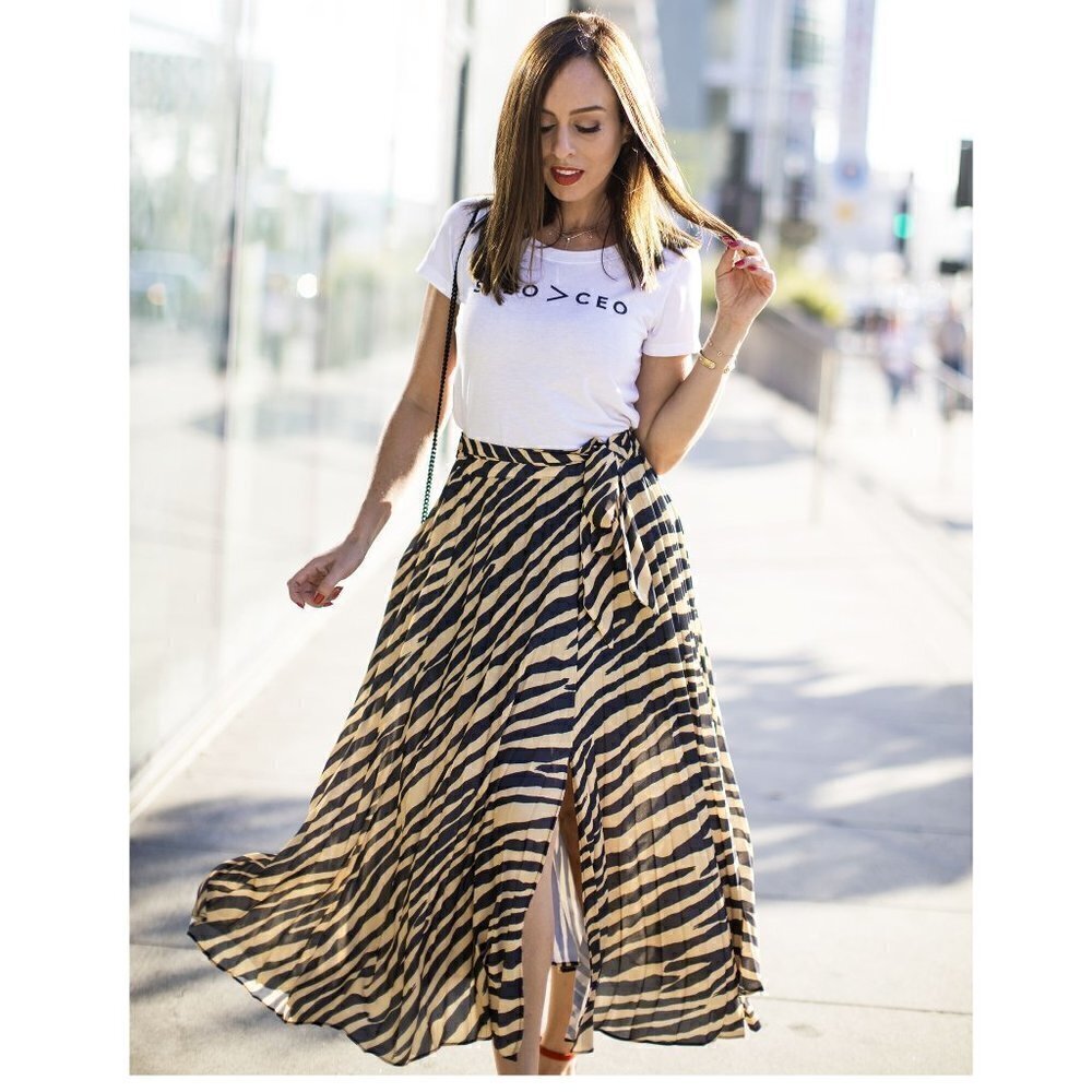 Topshop Black and Tan Zebra-Print Midi Skirt